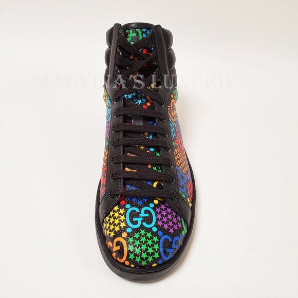 GUCCI SNEAKERS PSYCHEDELIC HIGH GG LOGO SUPREME CANVAS LEATHER SHOES sz 8.5G 9 - Picture 10 of 15